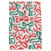 Preppy Ribbon Bows Christmas Red Green Mittlere Geschenktüte (Rückseite)