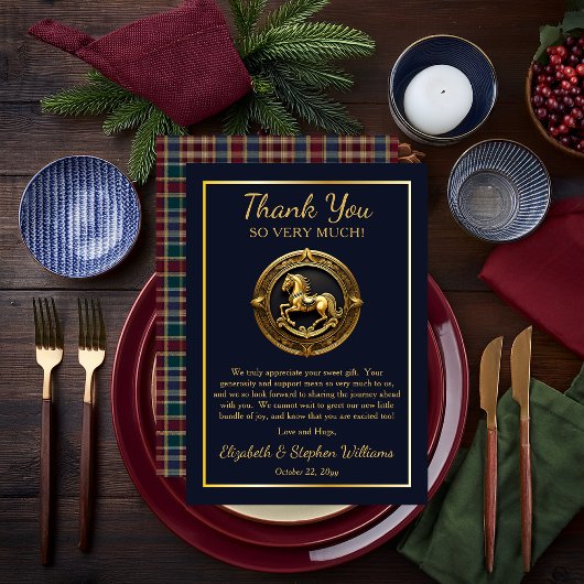 Preppy Rocking Horse Blue Flat Danke Karte