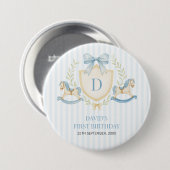 Preppy Rocking Horse Boy First Birthday Button (Vorne & Hinten)