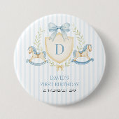 Preppy Rocking Horse Boy First Birthday Button (Vorderseite)