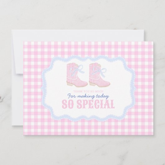 Preppy Rodeo First Birthday Cowgirl Boots Dankeskarte (Vorderseite)