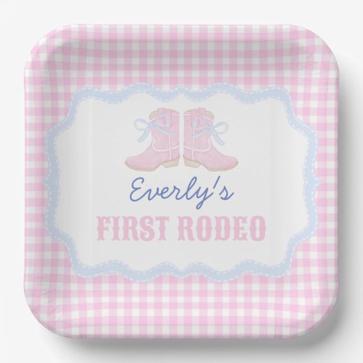 Preppy Rodeo First Birthday Cowgirl Boots Pappteller (Vorderseite)