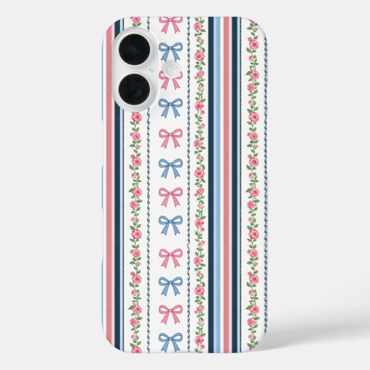 Preppy Rosa Blau Coquette Schleifen Florales Gestr Case-Mate iPhone Hülle (Rückseite)