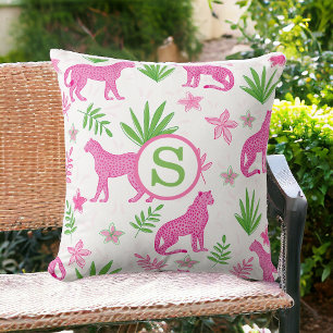 Preppy-Rosa-Cheetah-Blumen-Monogramm Kissen