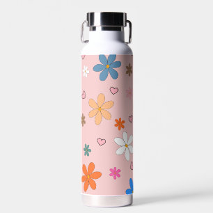 Preppy Rosa Farbiges Blumen Herz Y2K Design Trinkflasche