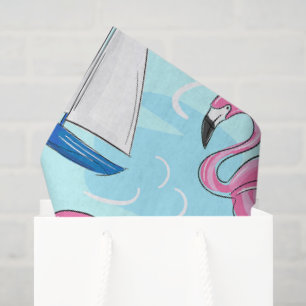 Preppy Rosa Flamingo Blaues Segelboot Seidenpapier