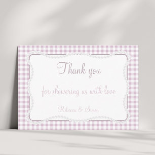 Preppy-Rosa-Gingham-Grandmillennial-Baby-Party Dankeskarte