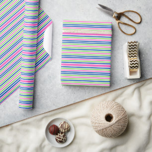 Preppy Rosa Grün und Navy Blau Streifen Geschenkpapier