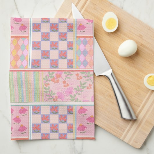 Preppy-Rosa-Patchwork Geschirrtuch (Viertel Falte)