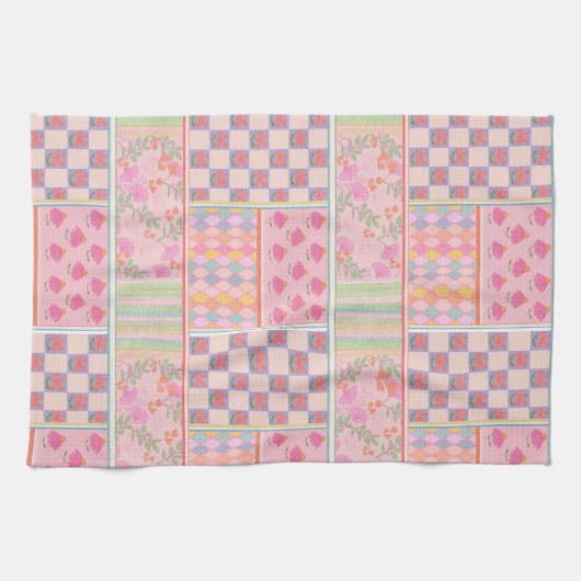 Preppy-Rosa-Patchwork Geschirrtuch (Horizontal)
