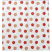 Preppy rosa rotes Blume Muster Weißer Hintergrund Duschvorhang (Vorderseite)