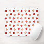 Preppy rosa rotes Blume Muster Weißer Hintergrund Mousepad (Mit Mouse)