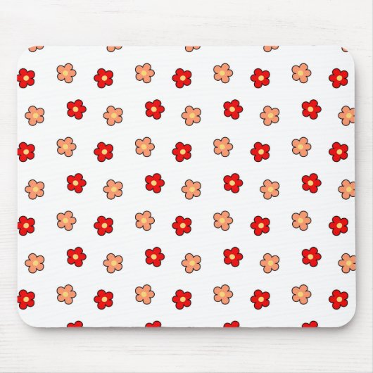 Preppy rosa rotes Blume Muster Weißer Hintergrund Mousepad (Vorne)