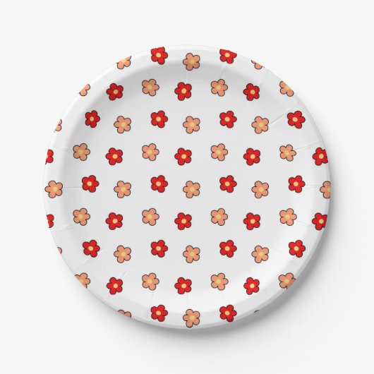 Preppy rosa rotes Blume Muster Weißer Hintergrund Pappteller (Vorderseite)