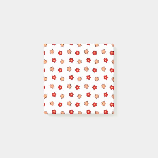 Preppy rosa rotes Blume Muster Weißer Hintergrund Post-it Klebezettel (Vorderseite)