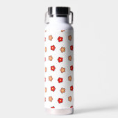 Preppy rosa rotes Blume Muster Weißer Hintergrund Trinkflasche (Vorne)