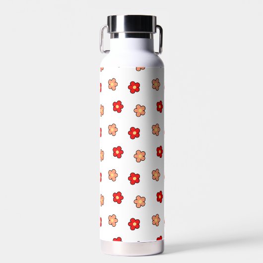 Preppy rosa rotes Blume Muster Weißer Hintergrund Trinkflasche (Vorne)