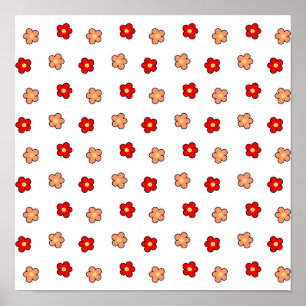 Preppy Rosa rotes Blumenmuster weißer Hintergrund Poster