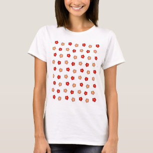 Preppy-Rosa rotes Blumenmuster weißer Hintergrund T-Shirt