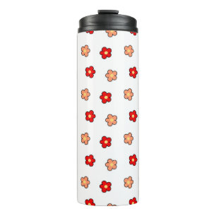 Preppy Rosa-Rotes Blumenmuster Weißer Hintergrund Thermosbecher