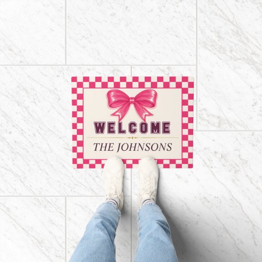 Preppy-Rosa-Schachbrett-Willkommensgruß Fußmatte (Indoor)