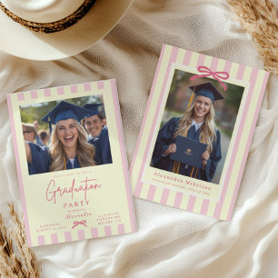 Preppy-Rosa-Schleife 2 Foto-Abschluss Einladung