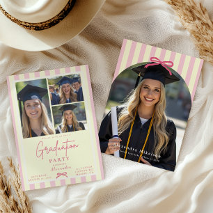 Preppy-Rosa-Schleife für 4-Bogen-Foto-Abschlussfei Einladung