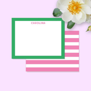 Preppy Rosa Streifen & Hellgrün Süß Weiblich Mitteilungskarte