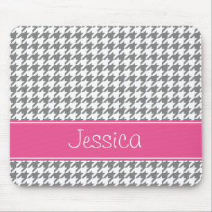 Preppy Rosa und Grau Houndstooth Personalisiert Mousepad