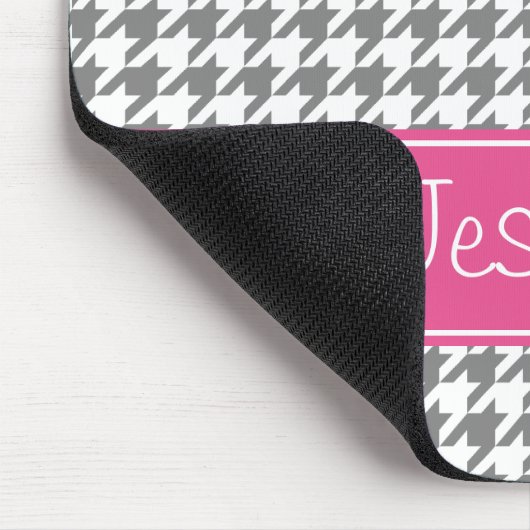 Preppy rosa und graues Hahnentrittmuster Mousepad (Ecke)