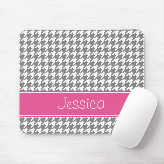 Preppy rosa und graues Hahnentrittmuster Mousepad (Mit Mouse)