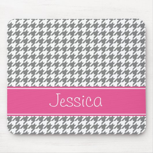 Preppy rosa und graues Hahnentrittmuster Mousepad (Vorne)