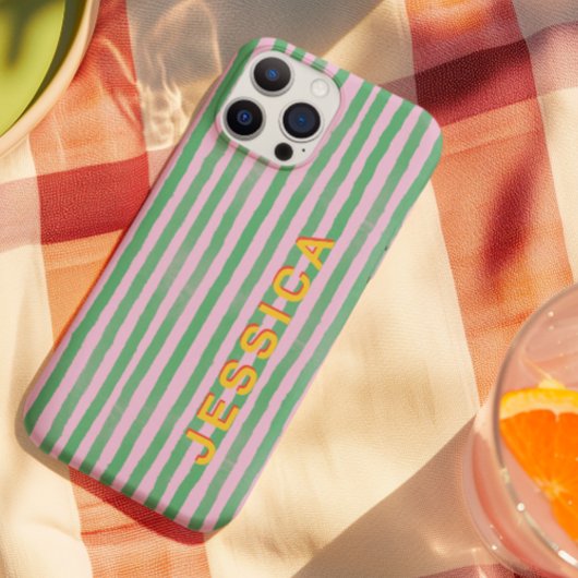 Preppy Rosa und Grün gestreifter benutzerdefiniert Case-Mate iPhone Hülle