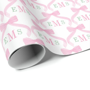 Preppy Rosa und Grüne Monogrammbänder Baby Mädchen Geschenkpapier
