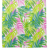 Preppy Rosa und grüne Palmwedel Duschvorhang (Vorderseite)