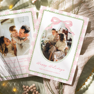 Preppy Rosa und Grüne Whimsical Schleife Feiertagskarte