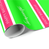 Preppy rosa und grüner personalisierter Streifen Geschenkpapier (Rolleneckpunkt)
