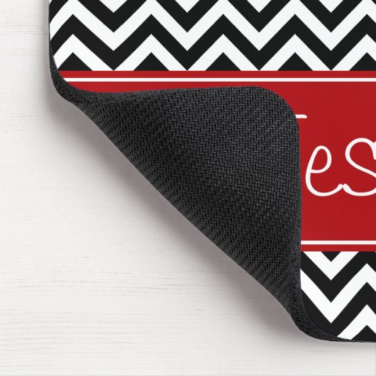 Preppy roter und schwarzer Zickzack Zickzack Mousepad (Ecke)