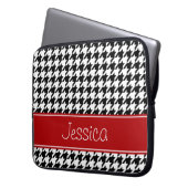 Preppy rotes und schwarzes Hahnentrittmuster Laptopschutzhülle (Vorderseite Links)