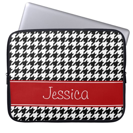 Preppy rotes und schwarzes Hahnentrittmuster Laptopschutzhülle (Vorderseite)