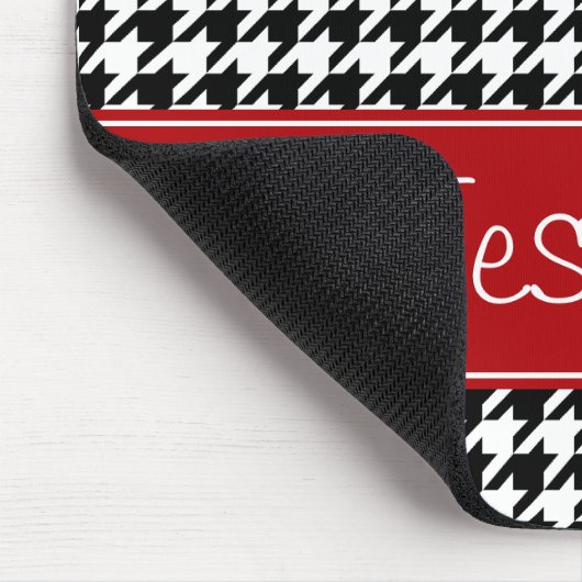 Preppy rotes und schwarzes Hahnentrittmuster Mousepad (Ecke)