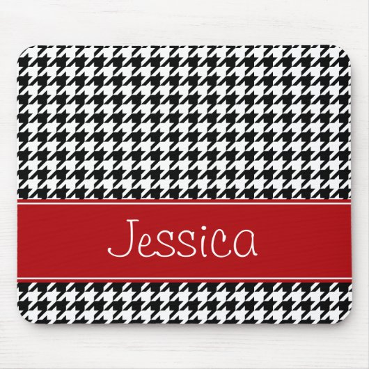 Preppy rotes und schwarzes Hahnentrittmuster Mousepad (Vorne)