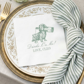 Preppy Sage Green Dachshund Champagne Wedding Serviette