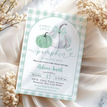 Preppy Sage Green Gingham Pumpkin Baby Dusche