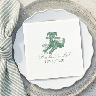 Preppy Sage Green Labrador Champagne Wedding Serviette