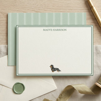 Preppy Sage Green Stripe Dachshund Briefpapier