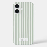 Preppy Sage Green Stripe Monogram Hübsch iPhone 16