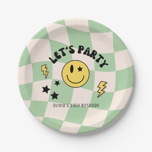 Preppy Sage Green Y2K Retro Birthday Paper Plate Pappteller (Vorderseite)
