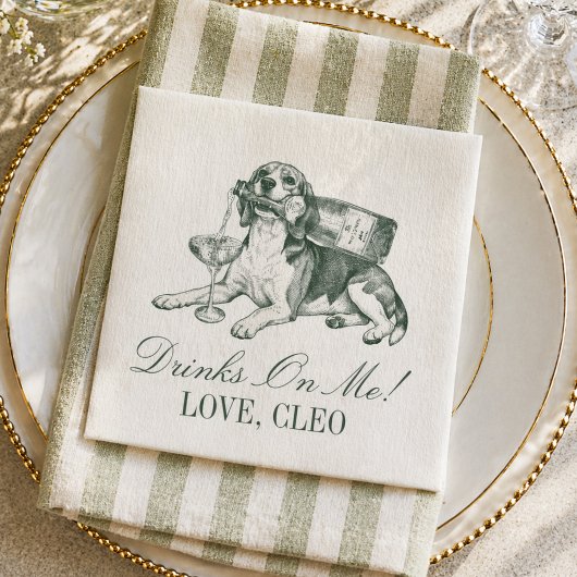 Preppy-Sagegrüner Beagle-Champagner-Hochzeit Serviette