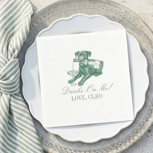 Preppy-Sagegrüner Labrador Champagner-Hochzeit Serviette